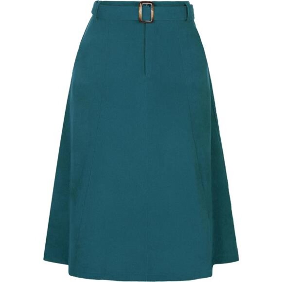 Women's High Waist Elastic Back A-Line Belted Skirt Peacock - Picture 1 of 5